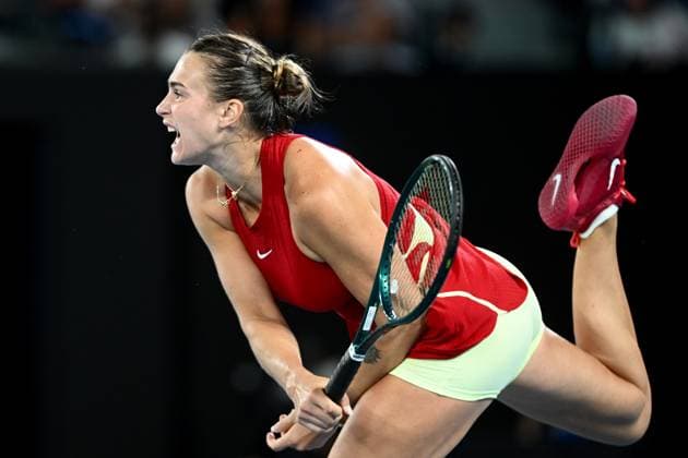 TENNIS AUSTRALIAN OPEN, Aryna Sabalenka of Belarus in action during her Women?s Singles semifinal against Coco Gauff of the USA on Day 12 of the 2024 Australian Open at Melbourne Park in Melbourne, Thursday, January 25, 2024. ( NO ARCHIVING, EDITORIAL USE ONLY, NO USE IN BOOKS WITHOUT CONSENT MELBOURNE VICTORIA AUSTRALIA  Copyright: xJOELxCARRETTx 20240125001893398799