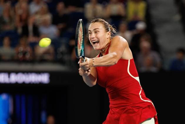 Tennis 2024: Australian Open Day 12 January 25, 2024: 2nd seed ARYNA SABALENKA of Belarus in action against 4th seed COCO GAUFF of the USA on Rod Laver Arena in a Women s Singles Semifinal match on day 12 of the 2024 Australian Open in Melbourne, Australia. Sydney Low Cal Media(Credit Image: Â Sydney Low Cal Sport Media) California USA EDITORIAL USE ONLY Copyright: xx ZUMA-20240125_faf_c04_003.jpg SydneyxLowx csmphotothree226843