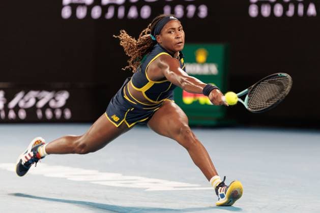 January 25, 2024: 4th seed COCO GAUFF of the USA in action against 2nd seed ARYNA SABALENKA of Belarus on Rod Laver Arena in a Women s Singles Semifinal match on day 12 of the 2024 Australian Open in Melbourne, Australia. Cal Media USA - ZUMAc04_ 20240125_faf_c04_012 Copyright: xSydneyxLowx