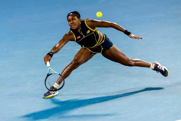 MELBOURNE, VIC - JANUARY 25: Coco Gauff of the United States of America in action during the semifinals of the 2024 Australian Open on January 25 2024, at Melbourne Park in Melbourne, Australia. (Photo by Jason Heidrich Icon Sportswire) TENNIS: JAN 25 Australian Open EDITORIAL USE ONLY Icon240125174