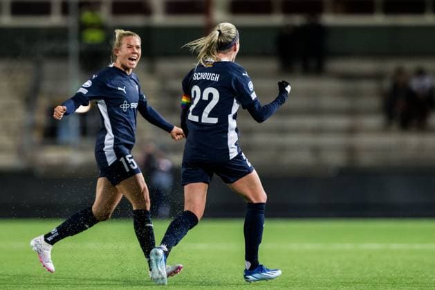 240125 Jessica Wik and Olivia Schough of FC Rosengard celebrates after 1-0 during the UEFA Women s Champions League football match between FC Rosengard and Benfica on January 25, 2024 in Malmö. Photo: Petter Arvidson BILDBYRAN kod PA PA0740 fotboll football soccer fotball champions league fc rosengard benfica dam bbeng jubel Copyright: PETTERxARVIDSON BB240125PA159