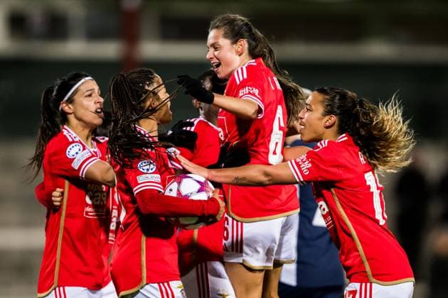 240125 JÃ ssica Silva of Benfica celebrates after 1-1 during the UEFA Women s Champions League football match between FC Rosengard and Benfica on January 25, 2024 in Malmö. Photo: Petter Arvidson BILDBYRAN kod PA PA0740 fotboll football soccer fotball champions league fc rosengard benfica dam bbeng jubel Copyright: PETTERxARVIDSON BB240125PA200