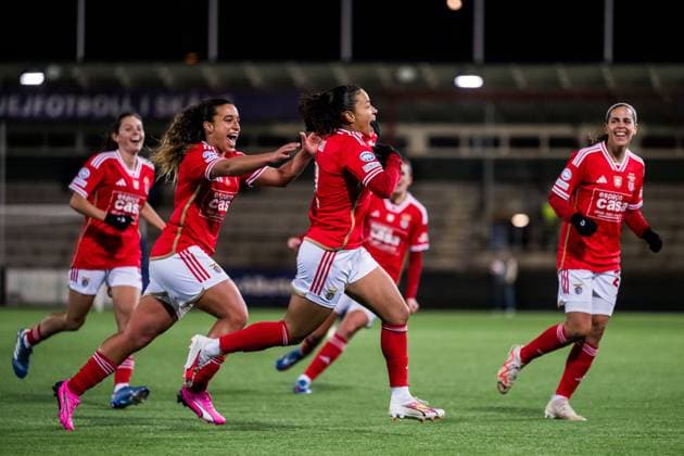 240125 Andreia Norton and Marie Alidou of Benfica celebrates after 1-2 during the UEFA Women s Champions League football match between FC Rosengard and Benfica on January 25, 2024 in Malmö. Photo: Petter Arvidson BILDBYRAN kod PA PA0740 fotboll football soccer fotball champions league fc rosengard benfica dam bbeng jubel Copyright: PETTERxARVIDSON BB240125PA203