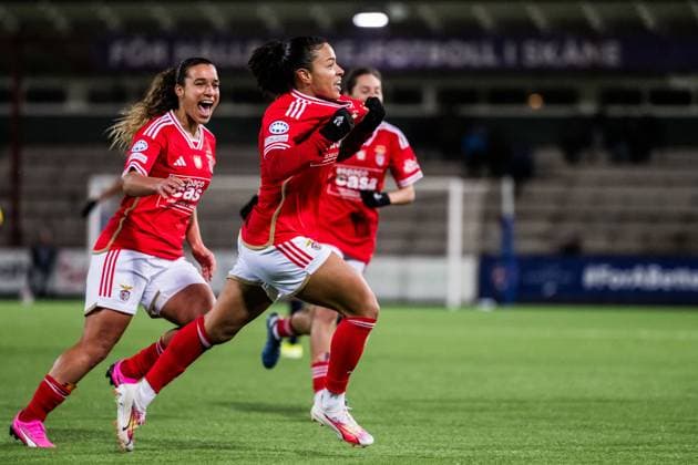 240125 Marie Alidou of Benfica celebrates after 1-2 during the UEFA Women s Champions League football match between FC Rosengard and Benfica on January 25, 2024 in Malmö. Photo: Petter Arvidson BILDBYRAN kod PA PA0740 fotboll football soccer fotball champions league fc rosengard benfica dam bbeng jubel Copyright: PETTERxARVIDSON BB240125PA211