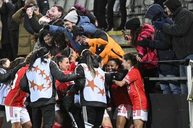 MALMÖ, SVERIGE 20240125 Benficas Marie Alidou gör 2-1 under torsdagens Champions League gruppspelsmatch i fotboll mellan FC Rosengard och SL Benfica pa Malmö IP. MALMÖ SVERIGE x50090x