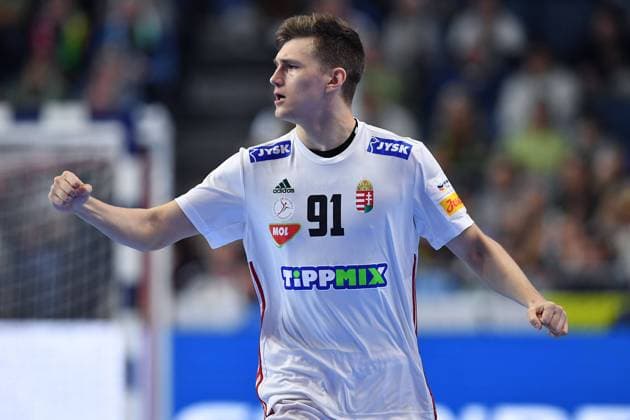 Men s EHF EURO 2024 Frankreich - Ungarn am 24.01.2024 in der Lanxess Arena in Köln Bence Imre ( Ungarn ) jubelt