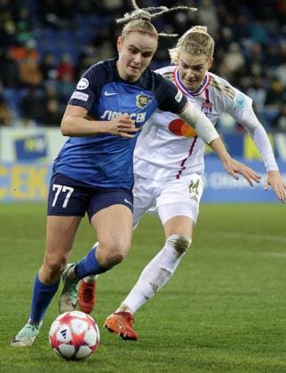 WOMEN SOCCER - UEFA CL, St.Poelten vs Lyon SANKT POELTEN,AUSTRIA,25.JAN.24 - WOMEN SOCCER - UEFA Women s Champions League, group stage, SKN Sankt Poelten vs Olympique Lyonnais. Image shows Diana Lemesova (St.Poelten) and Ada Hegerberg (Lyon).  GEPAxpictures xWalterxLuger