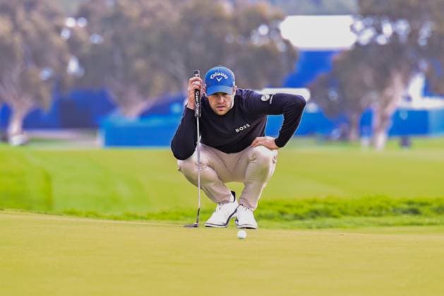 January 25, 2024: Thomas Detry lines up a putt on the 1st hole during the second round of the Farmers Insurance Open at Torrey Pines South in San Diego, California. CSM San Diego USA - ZUMAc04_ 20240125_zma_c04_006 Copyright: xJustinxFinex