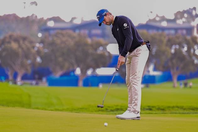 January 25, 2024: Thomas Detry putts on the 1st hole during the second round of the Farmers Insurance Open at Torrey Pines South in San Diego, California. CSM San Diego USA - ZUMAc04_ 20240125_zma_c04_014 Copyright: xJustinxFinex