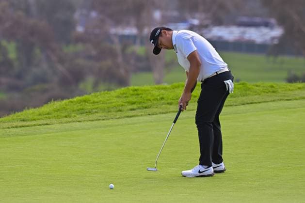 January 25, 2024: Kevin Yu putts on the 16th hole during the second round of the Farmers Insurance Open at Torrey Pines South in San Diego, California. CSM San Diego USA - ZUMAc04_ 20240125_zma_c04_033 Copyright: xJustinxFinex