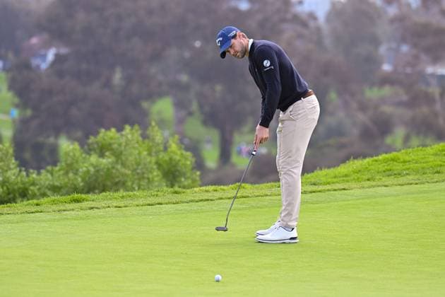 January 25, 2024: Thomas Detry putts on the 16th hole during the second round of the Farmers Insurance Open at Torrey Pines South in San Diego, California. CSM San Diego USA - ZUMAc04_ 20240125_zma_c04_038 Copyright: xJustinxFinex