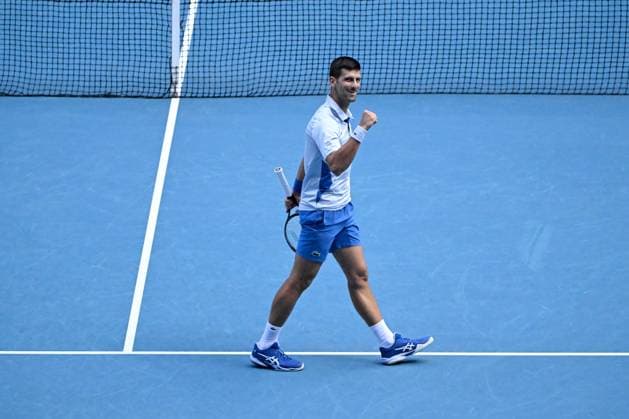 TENNIS AUSTRALIAN OPEN, Novak Djokovic of Serbia reacts during his Men?s semifinal against Jannik Sinner of Italy on Day 13 of the 2024 Australian Open at Melbourne Park in Melbourne, Friday, January 26, 2024. ( NO ARCHIVING, EDITORIAL USE ONLY, NO USE IN BOOKS WITHOUT CONSENT MELBOURNE VICTORIA AUSTRALIA  Copyright: xJAMESxROSSx 20240126001893765146