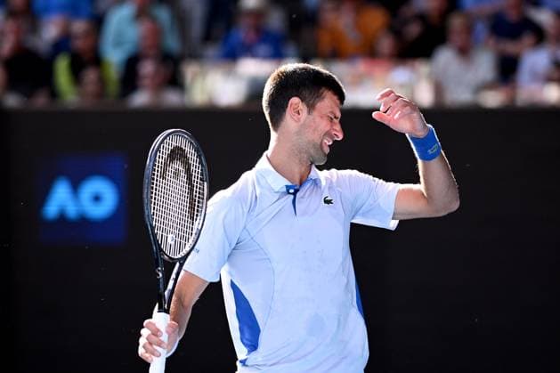 TENNIS AUSTRALIAN OPEN, Novak Djokovic of Serbia during his Men?s semifinal against Jannik Sinner of Italy on Day 13 of the 2024 Australian Open at Melbourne Park in Melbourne, , Friday, January 26, 2024. ( NO ARCHIVING, EDITORIAL USE ONLY, NO USE IN BOOKS WITHOUT CONSENT MELBOURNE VICTORIA AUSTRALIA  Copyright: xJOELxCARRETTx 20240126001893785975