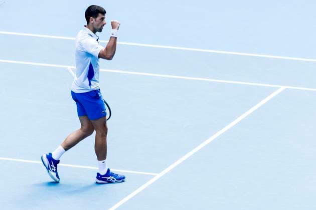 MELBOURNE, VIC - JANUARY 26: Novak Djokovic of Serbia celebrates during the semifinals of the 2024 Australian Open on January 26 2024, at Melbourne Park in Melbourne, Australia. (Photo by Jason Heidrich Icon Sportswire) TENNIS: JAN 26 Australian Open EDITORIAL USE ONLY Icon240126079