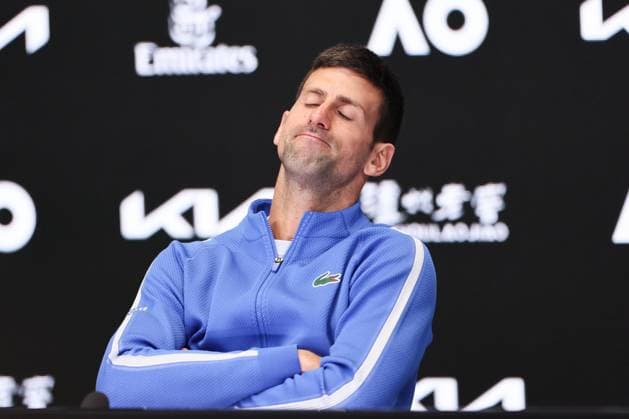 January 26, 2024: 1st seed NOVAK DJOKOVIC of Serbia in his post match media conference after losing to 4th seed JANNIK SINNER of Italy on Rod Laver Arena in a Men s Singles Semifinal match on day 13 of the 2024 Australian Open in Melbourne, Australia. Cal Media USA - ZUMAc04_ 20240126_faf_c04_014 Copyright: xSydneyxLowx
