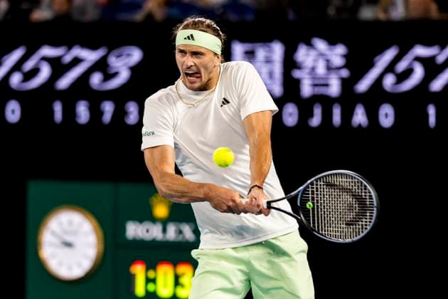 MELBOURNE, VIC - JANUARY 26: Alexander Zverev of Germany in action during the semifinals of the 2024 Australian Open on January 26 2024, at Melbourne Park in Melbourne, Australia. (Photo by Jason Heidrich Icon Sportswire) TENNIS: JAN 26 Australian Open EDITORIAL USE ONLY Icon240126187