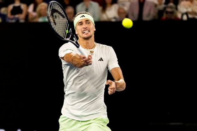 MELBOURNE, VIC - JANUARY 26: Alexander Zverev of Germany in action during the semifinals of the 2024 Australian Open on January 26 2024, at Melbourne Park in Melbourne, Australia. (Photo by Jason Heidrich Icon Sportswire) TENNIS: JAN 26 Australian Open EDITORIAL USE ONLY Icon240126193
