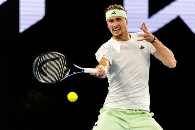 MELBOURNE, VIC - JANUARY 26: Alexander Zverev of Germany in action during the semifinals of the 2024 Australian Open on January 26 2024, at Melbourne Park in Melbourne, Australia. (Photo by Jason Heidrich Icon Sportswire) TENNIS: JAN 26 Australian Open EDITORIAL USE ONLY Icon240126194
