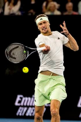 MELBOURNE, VIC - JANUARY 26: Alexander Zverev of Germany in action during the semifinals of the 2024 Australian Open on January 26 2024, at Melbourne Park in Melbourne, Australia. (Photo by Jason Heidrich Icon Sportswire) TENNIS: JAN 26 Australian Open EDITORIAL USE ONLY Icon240126220