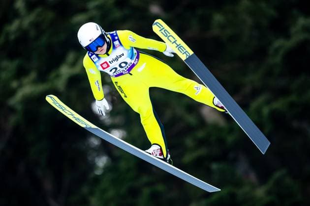 Ski jumping, Skispringen, Ski, nordisch - FIS WC Ljubno LJUBNO,SLOVENIA,26.JAN.24 - NORDIC SKIING, SKI JUMPING - FIS World Cup, normal hill, qualification, ladies. Image shows Paige Jones (USA).  GEPAxpictures xMaticxKlansek