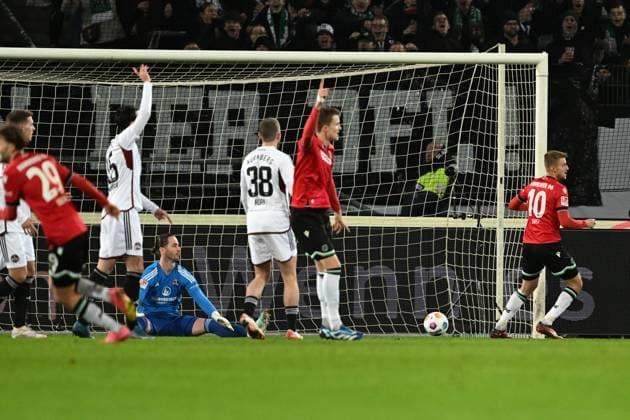 2. Bundesliga - Hannover 06 - 1. FC Nürnberg am 26.01.2024 in der HDI Arena in Hannover Tor zum 0:1. Torschuetze Torschütze Havard Nielsen (Hannover 96)ä mit dem Tor zum 1:=.