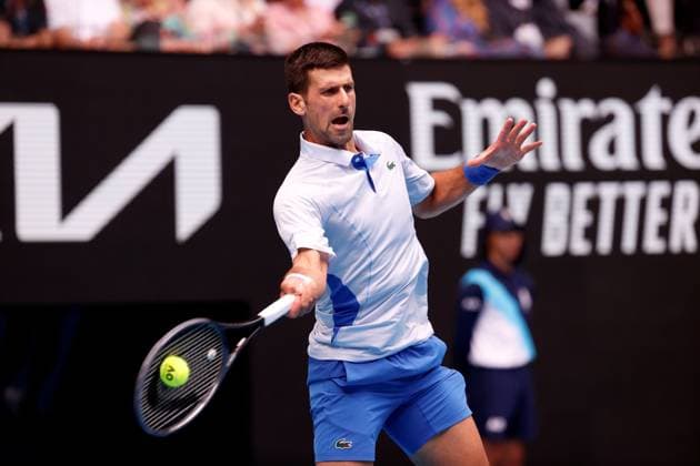 26th January 2024; Melbourne Park, Melbourne, Victoria, Australia; Australian Open Tennis Championship Day 13; Novak Djokovic of Serbia in action against Jannik Sinner of Italy during the semifinals of the 2024 Australian Open on January 26 2024, at Melbourne Park in Melbourne, Australia.  ActionPlus12602320 NaFoto
