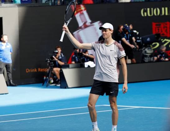26th January 2024; Melbourne Park, Melbourne, Victoria, Australia; Australian Open Tennis Championship Day 13; Jannik Sinner of Italy celebrates winning his match against Novak Djokovic during the semifinals of the 2024 Australian Open on January 26 2024, at Melbourne Park in Melbourne, Australia.  ActionPlus12602263 NaFoto