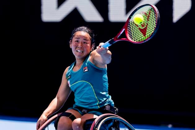MELBOURNE, VIC - JANUARY 27: Yui Kamiji of Japan in action during the finals of the 2024 Australian Open on January 27 2024, at Melbourne Park in Melbourne, Australia. (Photo by Jason Heidrich Icon Sportswire) TENNIS: JAN 27 Australian Open EDITORIAL USE ONLY Icon240127074