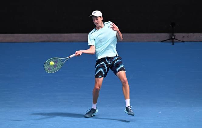 TENNIS AUSTRALIAN OPEN, Jan Kumstat of Czech Republic in action during the junior boys singles final against Rei Sakamoto of Japan on Day 14 of the 2024 Australian Open at Melbourne Park in Melbourne, Saturday, January 27, 2024. ( NO ARCHIVING, EDITORIAL USE ONLY, NO USE IN BOOKS WITHOUT CONSENT MELBOURNE VICTORIA AUSTRALIA  Copyright: xJOELxCARRETTx 20240127001894171964