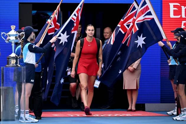 TENNIS AUSTRALIAN OPEN, Aryna Sabalenka of Belarus walks on to centre court for her Women?s Singles Final against Qinwen Zheng of China on Rod Laver Arena on Day 14 of the 2024 Australian Open at Melbourne Park in Melbourne, Saturday, January 27, 2024. ( NO ARCHIVING, EDITORIAL USE ONLY, NO USE IN BOOKS WITHOUT CONSENT MELBOURNE VICTORIA AUSTRALIA  Copyright: xJOELxCARRETTx 20240127001894211210