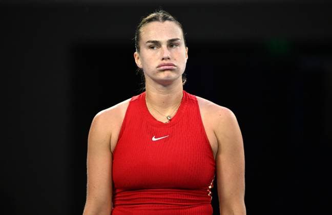 TENNIS AUSTRALIAN OPEN, Aryna Sabalenka of Belarus reacts during the Women?s Singles Final against Qinwen Zheng of China on Rod Laver Arena on Day 14 of the 2024 Australian Open at Melbourne Park in Melbourne, Thursday, January 25, 2024. ( NO ARCHIVING, EDITORIAL USE ONLY, NO USE IN BOOKS WITHOUT CONSENT MELBOURNE VICTORIA AUSTRALIA  Copyright: xJAMESxROSSx 20240127001894216027