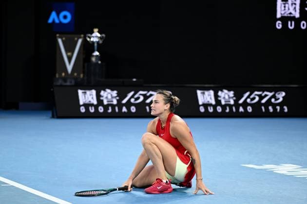TENNIS AUSTRALIAN OPEN, Aryna Sabalenka of Belarus during her Women?s Singles Final against Qinwen Zheng of China on Rod Laver Arena on Day 14 of the 2024 Australian Open at Melbourne Park in Melbourne, Thursday, January 25, 2024. ( NO ARCHIVING, EDITORIAL USE ONLY, NO USE IN BOOKS WITHOUT CONSENT MELBOURNE VICTORIA AUSTRALIA  Copyright: xJOELxCARRETTx 20240127001894219136