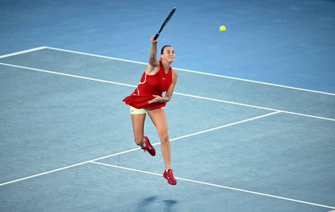 TENNIS AUSTRALIAN OPEN, Aryna Sabalenka of Belarus in action during the Women?s Singles Final against Qinwen Zheng of China on Rod Laver Arena on Day 14 of the 2024 Australian Open at Melbourne Park in Melbourne, Thursday, January 25, 2024. ( NO ARCHIVING, EDITORIAL USE ONLY, NO USE IN BOOKS WITHOUT CONSENT MELBOURNE VICTORIA AUSTRALIA  Copyright: xJAMESxROSSx 20240127001894222715