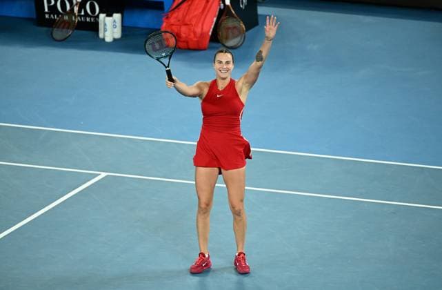 TENNIS AUSTRALIAN OPEN, Aryna Sabalenka of Belarus reacts after winning the Women?s Singles Final against Qinwen Zheng of China on Rod Laver Arena on Day 14 of the 2024 Australian Open at Melbourne Park in Melbourne, Thursday, January 25, 2024. ( NO ARCHIVING, EDITORIAL USE ONLY, NO USE IN BOOKS WITHOUT CONSENT MELBOURNE VICTORIA AUSTRALIA  Copyright: xJAMESxROSSx 20240127001894229506