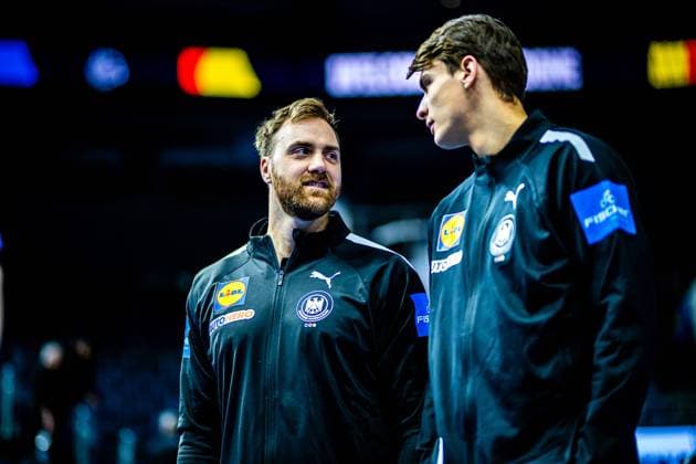 Handball I Herren I Euro 2024 I Mediacall I Deutschland I 27.01.2024 Andreas Wolff (33, Deutschland) und Julian Köster (18, Deutschland) Copyright: xRohdiamant Krausex