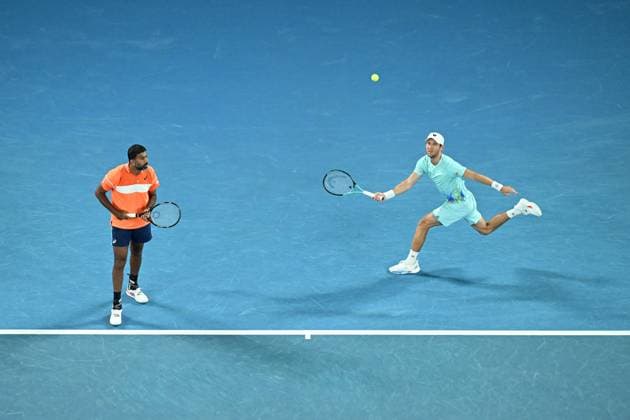 TENNIS AUSTRALIAN OPEN, Matthew Ebden of Australia and Rohan Bopanna of India in action during their Men?s Doubles final against Simone Bolelli and Andrea Vavassori of Italy on Rod Laver Arena on Day 14 of the 2024 Australian Open at Melbourne Park in Melbourne, Thursday, January 25, 2024. ( NO ARCHIVING, EDITORIAL USE ONLY, NO USE IN BOOKS WITHOUT CONSENT MELBOURNE VICTORIA AUSTRALIA  Copyright: xJAMESxROSSx 20240127001894253332
