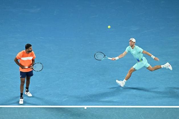 TENNIS AUSTRALIAN OPEN, Matthew Ebden (right) of Australia and Rohan Bopanna (left) of India in action during their Men?s Doubles final against Simone Bolelli and Andrea Vavassori of Italy on Rod Laver Arena on Day 14 of the 2024 Australian Open at Melbourne Park in Melbourne, Thursday, January 25, 2024. ( NO ARCHIVING, EDITORIAL USE ONLY, NO USE IN BOOKS WITHOUT CONSENT MELBOURNE VICTORIA AUSTRALIA  Copyright: xJAMESxROSSx 20240127001894253752