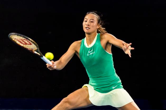 MELBOURNE, VIC - JANUARY 27: Qinwen Zheng of China in action during the finals of the 2024 Australian Open on January 27 2024, at Melbourne Park in Melbourne, Australia. (Photo by Jason Heidrich Icon Sportswire) TENNIS: JAN 27 Australian Open EDITORIAL USE ONLY Icon240127287