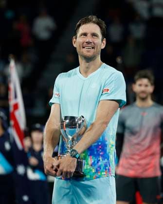 Rohan Bopanna und Matthew Ebden, Siegerehrung, Praesentation, Herren DoppelAustralian Open 2024, Melbourne Park, Melbourne, Victoria, Australia. Copyright: xJuergenxHasenkopfx