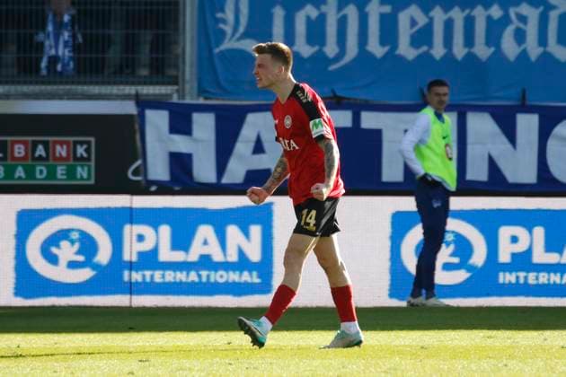 27.01.2024, xavx, Fussball 2.Bundesliga, SV Wehen Wiesbaden - Hertha BSC Berlin emspor, v.l. Franko Kovacevic (SV Wehen Wiesbaden) celebrate the goal, Der Torjubel zum 2:0 (DFL DFB REGULATIONS PROHIBIT ANY USE OF PHOTOGRAPHS as IMAGE SEQUENCES and or QUASI-VIDEO) Wiesbaden