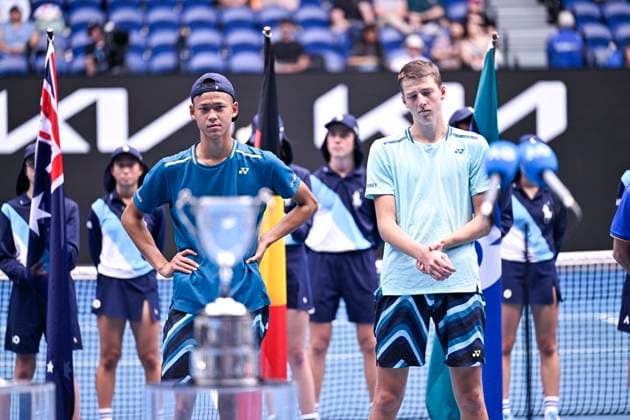 Australian Open - Japan Sakamoto Wins Junior Title Rei Sakamoto of Japan winner of the juniors single s final and Jan Kumstat during the Australian Open AO 2024 Grand Slam tennis tournament on January 26, 2024 at Melbourne Park in Melbourne, Australia. Photo by Victor Joly ABACAPRESS.COM Melbourne Australia  Copyright: xJolyxVictor ABACAx