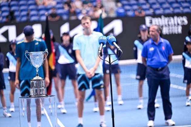 Australian Open - Japan Sakamoto Wins Junior Title Illustration of the juniors single s trophy during the Australian Open AO 2024 Grand Slam tennis tournament on January 26, 2024 at Melbourne Park in Melbourne, Australia. Photo by Victor Joly ABACAPRESS.COM Melbourne Australia  Copyright: xJolyxVictor ABACAx
