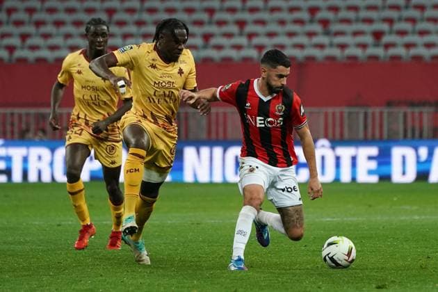 Morgan Sanson (OGC Nice) - KÃ vin N Doram (FC Metz) FOOTBALL : OGC Nice vs FC Metz - Ligue 1 Uber Eats - Nice - 27 01 2024 NorbertScanella Panoramic 