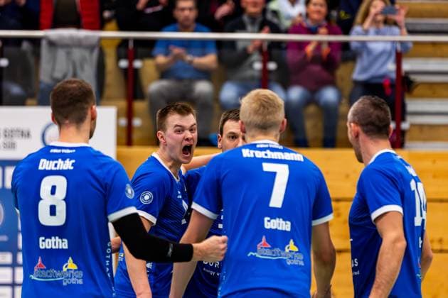 27.01.2024, GER, 2.BL Maenner Sued, Volleyball, Saison 2023 2024, Blue Volleys Gotha vs TV Rottenburg 1861 Werner, Robert (Blue Volleys Gotha) 99867 Gotha Ernestiner-Halle Thüringen Deutschland
