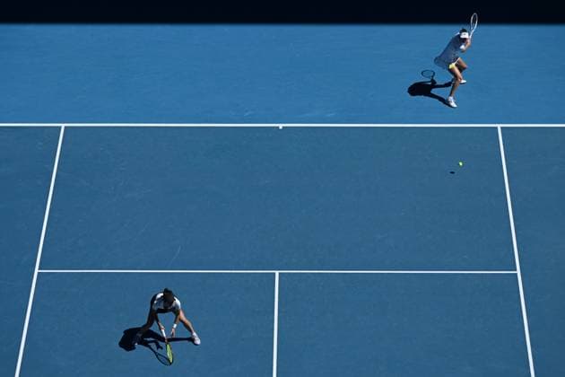 TENNIS AUSTRALIAN OPEN, Su-Wei Hsieh (bottom) of Chinese Taipei and Elise Mertens (top right) of Belgium in action during the Women?s Doubles final against Lyudmyla Kichenok of Ukraine and Jelena Ostapemko of Latvia on Rod Laver Arena on Day 15 of the 2024 Australian Open at Melbourne Park in Melbourne, Thursday, January 25, 2024. ( NO ARCHIVING, EDITORIAL USE ONLY, NO USE IN BOOKS WITHOUT CONSENT MELBOURNE VICTORIA AUSTRALIA  Copyright: xJAMESxROSSx 20240128001894664720