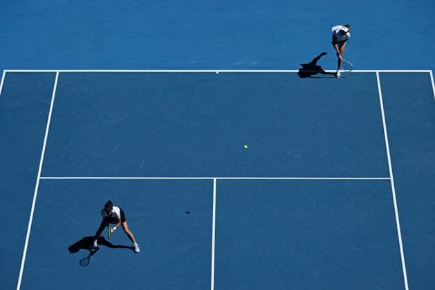 TENNIS AUSTRALIAN OPEN, Su-Wei Hsieh (bottom) of Chinese Taipei and Elise Mertens (top right) of Belgium in action during the Women?s Doubles final against Lyudmyla Kichenok of Ukraine and Jelena Ostapemko of Latvia on Rod Laver Arena on Day 15 of the 2024 Australian Open at Melbourne Park in Melbourne, Thursday, January 25, 2024. ( NO ARCHIVING, EDITORIAL USE ONLY, NO USE IN BOOKS WITHOUT CONSENT MELBOURNE VICTORIA AUSTRALIA  Copyright: xJAMESxROSSx 20240128001894664922