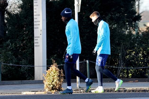 DEU, DFL, 2. FBL Hertha BSC, Training, 28.01.2024, Sportforum, Berlin, DEU, DFL, 2. FBL Hertha BSC, Training, im Bild Anderson Lucoqui (Hertha BSC Berlin 21), Gustav Christensen (Hertha BSC Berlin 26) DFL - regulations prohibit any use of Photographs as image sequences and or quasi-video Foto: Juergen Engler nordphoto GmbH