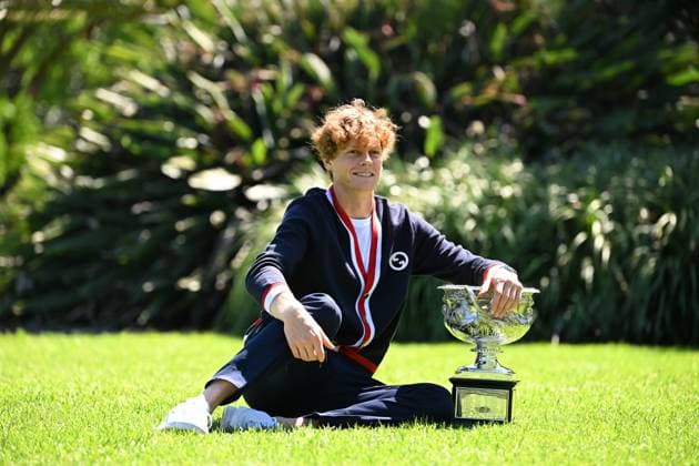 TENNIS AO WINNER PORTRAIT, Jannik Sinner of Italy poses for a photograph with the Norman Brookes Challenge Cup following his win over Daniil Medvedev of Russia in the Men?s Singles Final at the 2024 Australian Open tennis tournament in Melbourne, Monday, January 29, 2024. ( NO ARCHIVING, EDITORIAL USE ONLY, NO USE IN BOOKS WITHOUT CONSENT MELBOURNE VICTORIA AUSTRALIA  Copyright: xJAMESxROSSx 20240129001895044174
