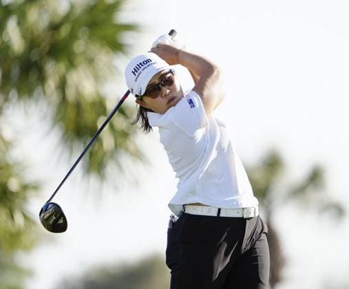 Golf: Drive on championship Japan s Nasa Hataoka hits off the 18th tee during the final round of the U.S. LPGA, Golf Damen Tour s Drive On Championship at Bradenton Country Club in Bradenton, Florida, on Jan. 28, 2024.  A14AA0002391819P