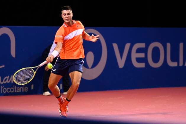 MONTPELLIER, FRANCE - JANUARY 29 : Pablo LLAMAS RUIZ (ESP) during the qualifiers of the ATP, Tennis Herren 250 Open Sud de France tournament in Montpellier, France on January 29th, 2024. TENNIS : Open Sud de France ATP 250 - 29 01 2024 ValentinaClaret Panoramic 